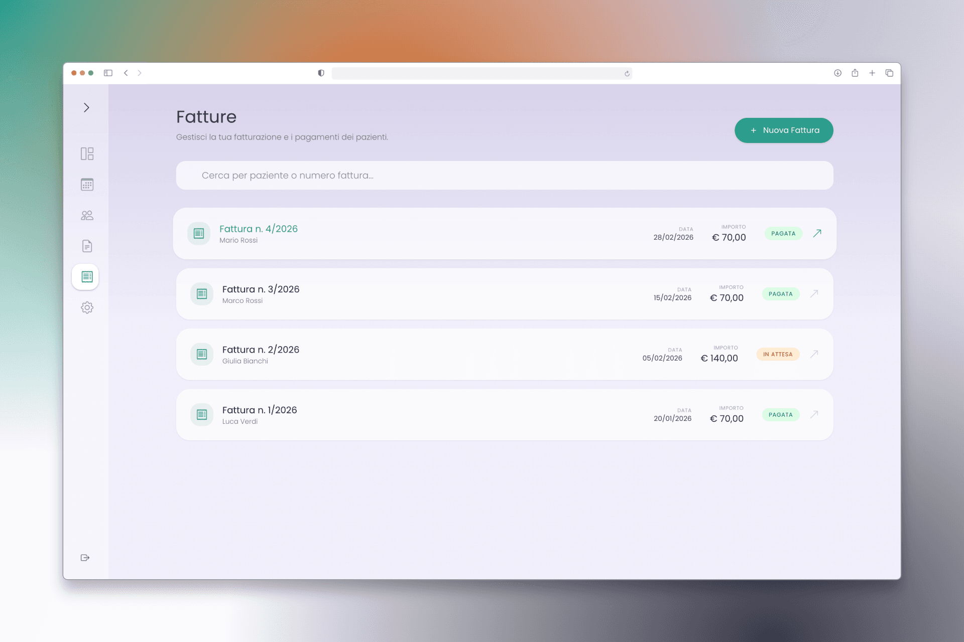 Screenshot della sezione prestazioni di NIMEA
