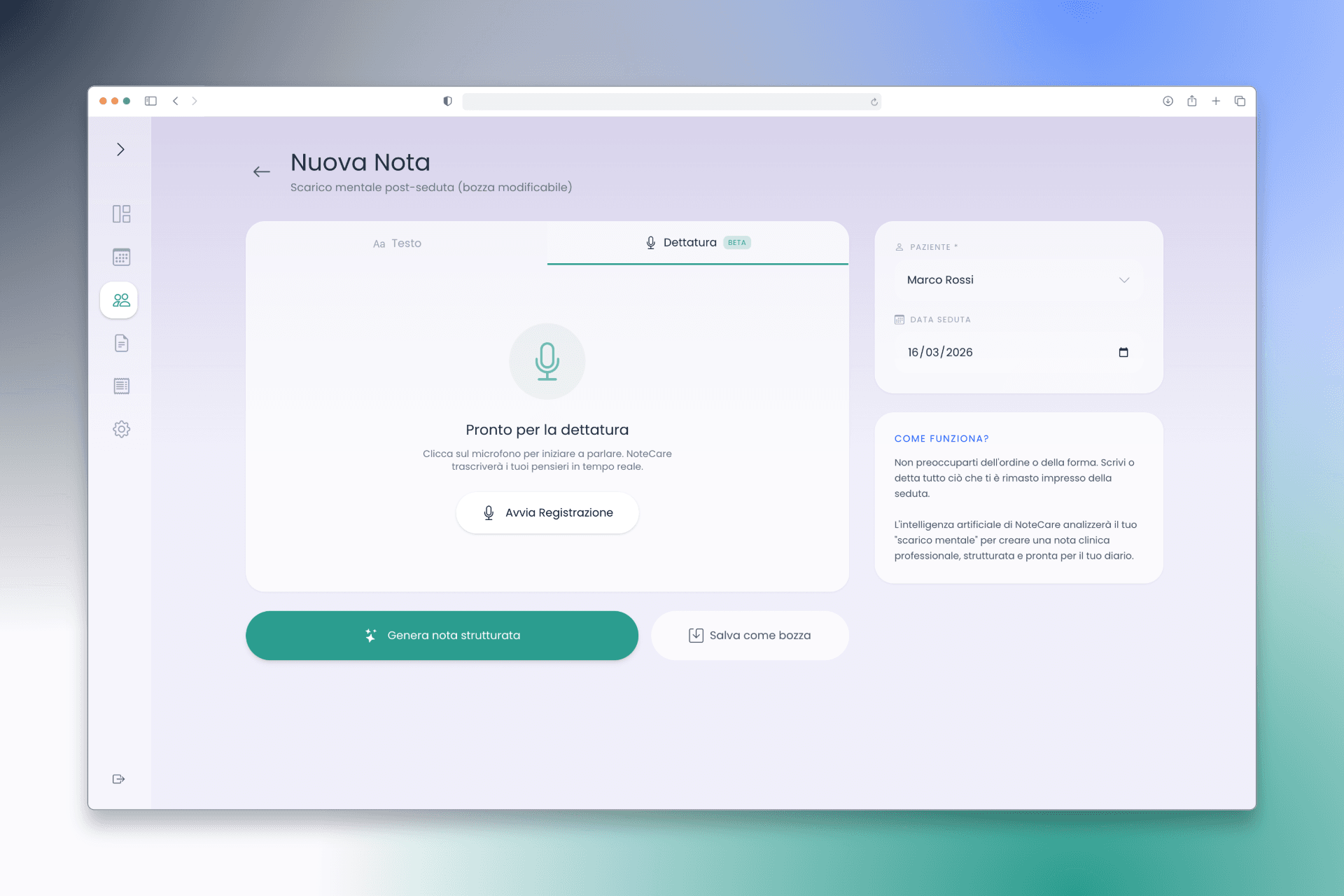 Screenshot della creazione della nota AI in NIMEA
